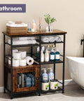 Farmhouse Style Coffee Bar Cabinet Station With Doors Rustic Kitchen Storage Organizer Small Coffee Stand in bathroom