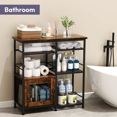 Farmhouse Style Coffee Bar Cabinet Station With Doors Rustic Kitchen Storage Organizer Small Coffee Stand in bathroom