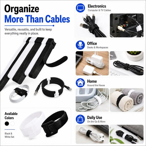 70 Pack Reusable Hook And Loop Cable Ties In Black And White For Easy Cable Management Across Electronics Computers And TV Cables With 4 6 And 8 Inch Lengths