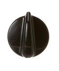 Top view of Genuine OEM Black Control Knob Replacement for Range Stove and Oven WB03T10236 Knob shown upright