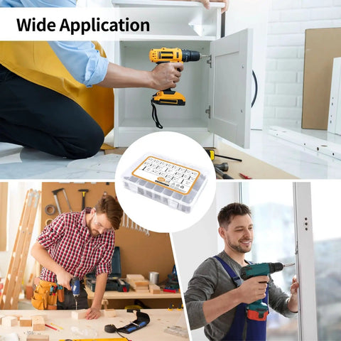 Black Self Tapping Wood Screws Kit With 420 Pieces Zinc Coated Carbon Steel Phillips Flat Head in use for woodworking projects