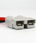 50 Amp Dual Y Splitter Plug for Battery Power Connectors 1 to 2 Cable with 6mm Wire, Forklift Charger and Lithium Battery Transfer, Ideal for Electric Vehicles, Boats, RVs, and Portable Power Systems, gray connector close-up