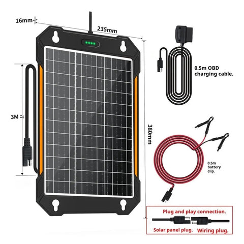 20W Solar Panel For Car Battery Trickle Charger 12V 18V with cables and plug connectors, waterproof aluminum frame