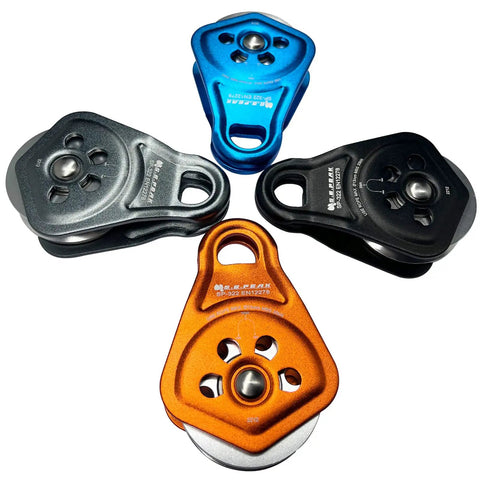 Heavy Duty Rescue Pulley With Swing Plate For Zipline And Climbing, 30kN Upgrade, colorful variations, shown in a group.