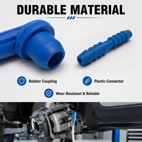 Sleek 5 Piece Brake Bleeder Connector Kit With Hose Adapter And Coupler Fittings For Cars Trucks SUVs To Make Fluid Changes Fast And Mess Free Blue, durable rubber coupling and plastic connector