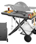 Foldable Grill Cart Stand for Weber Q Series Q1000 Q1200 Q1400 Q2000 Q2200 Q2400 with gas shelf, holding grill and utensils