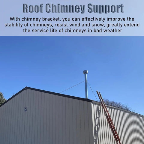 Built Solid Stainless Steel Chimney Support Bracket Kit For Pellet Stove Water Heater Vent Roof Brace 4 Inch Diameter on a rooftop.