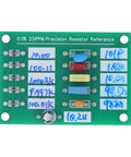 Calibration Reference Plate For Capacitance Testing And Multimeter Calibration, showing resistors on green circuit board