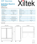 Rock Solid All Stainless Steel Two Door Reach In Commercial Freezer, 49 Cu Ft Capacity detailed technical specifications and dimensions.