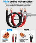 Tailgate Tested 2000W Power Inverter DC To AC Converter 12V To 110V With Three AC Outlets For RV Truck Camping And Home Emergency Backup Peaking At 4000W Watts Heavy duty red and black cables with copper terminals, 15.7 inches long for efficient power transmission.