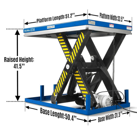 Heavy Duty Wireless Hydraulic Lift Table With 4400 Lbs Capacity, 51 Inch Platform, 41 Inch Rise Height, detailed dimensions shown.
