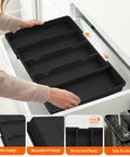 Expandable Silverware Drawer Organizer For Kitchen Drawers 3 To 5 Compartments Utensil Tray Fits Spoons Forks And Knives Black