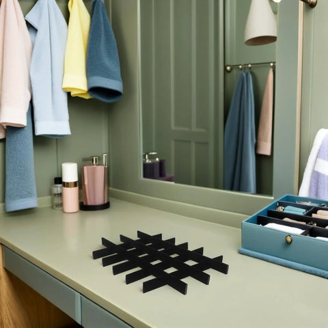 Adjustable Jewelry Organizer With Ultra Soft Sponge Lining And Removable Grid Dividers Keeps Your Bling Stash Hella Organized Compact Black Drawer Insert on vanity