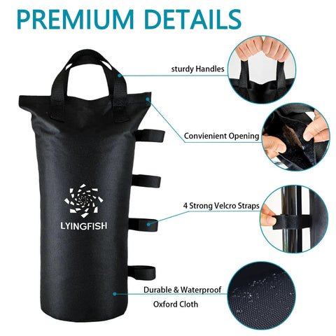 Heavy Duty Sand Bags for Canopy Legs, Portable Tent Weights Set of 4, showing sturdy handles and Oxford fabric details.