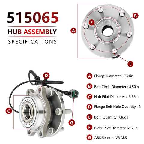 Specifications diagram for Pair Front Wheel Bearing And Hub Assembly For 2005-2019 Nissan Pathfinder Xterra Frontier 4x4 Models