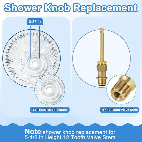 Three Handle Bathtub Shower Trim Kit Compatible With Verve Windsor Faucets showing clear acrylic knob and brass stem.