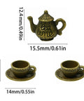 3-Piece Antique Bronze Teacup Hinge Heads Decorative Topper Set For Doors showing measurements, teapot and teacup details