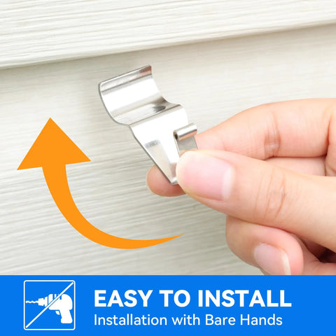 Hand installing Vinyl Siding Hooks 4 Pack Heavy Duty No Drill Siding Clips for Outdoor Lighting and Decor No Holes No Damage Hangers.