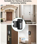 Anti-Theft Video Doorbell Mount No-Drill Install For Homes, Apartments, And Businesses installed on wooden and white doors.