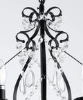 Black Crystal Chandelier With 5 Lights, K9 Crystal Raindrops, Iron Ceiling Light Fixture close-up of raindrop details.