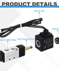 Aluminum 5 Way Pneumatic Solenoid Valve DC 12V Normally Closed 2 Position With One Eighth Inch NPT Ports for CNC machines