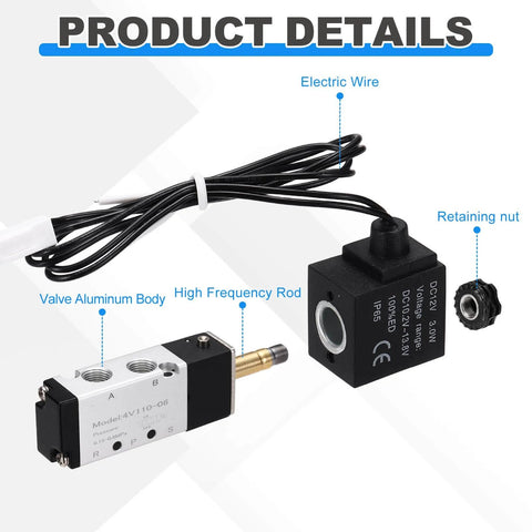 Aluminum 5 Way Pneumatic Solenoid Valve DC 12V Normally Closed 2 Position With One Eighth Inch NPT Ports for CNC machines