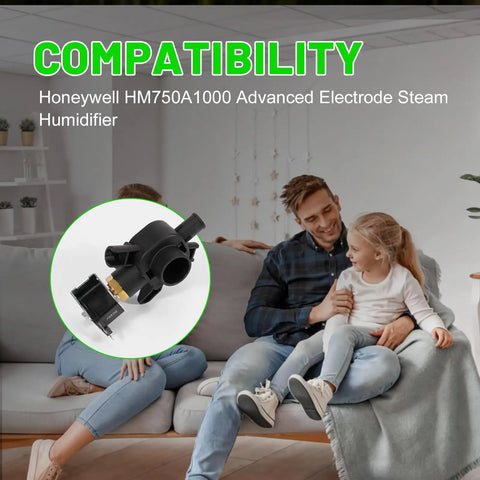 Solenoid Drain Valve For HM750A1000 Advanced Electrode Humidifier DC 24V Replacement Part showcased in a home setting.