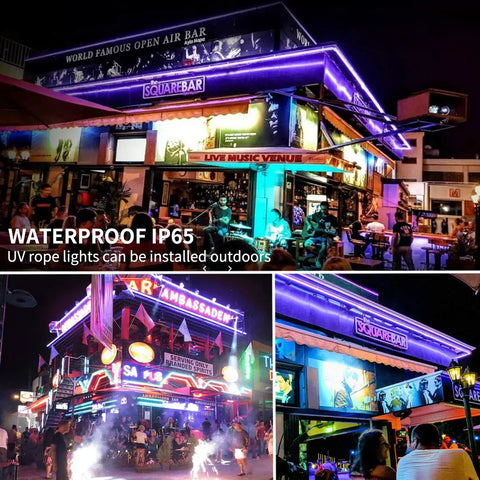 Outdoor Blacklight LED Rope Lights Kit 40 Feet Waterproof IP65 Purple Glow for Birthday Bash Halloween Stage Decor 432 LEDs