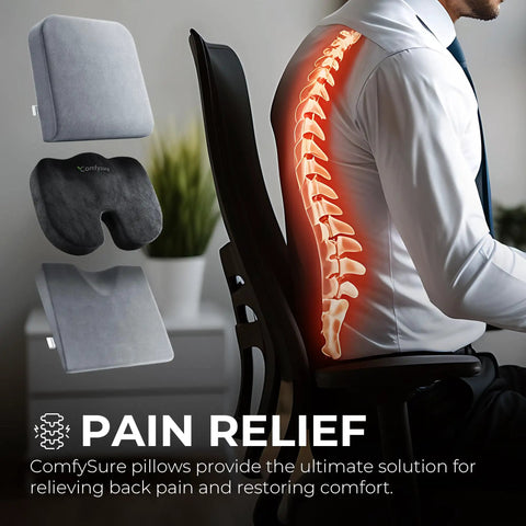 Extra Large Memory Foam Seat Cushion for Recliner, Wheelchair, Office Chair, shown with spine illustration for posture support