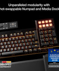 Premium Modular Gaming Keyboard With Butter Smooth Silent Linear Switches And Hot Swappable Numpad Plus Integrated Media Dock viewed from above, showcasing the modular design.