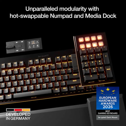 Premium Modular Gaming Keyboard With Butter Smooth Silent Linear Switches And Hot Swappable Numpad Plus Integrated Media Dock viewed from above, showcasing the modular design.