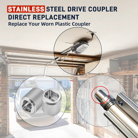 Stainless Steel Drive Screw Coupler Replacement For Garage Door Opener All Metal Direct Replacement For Screw Drive Rail Heavy Duty Genie Repair Part No Fuss Install Long Lasting Performance 1 Piece, 0.8 inch stainless steel