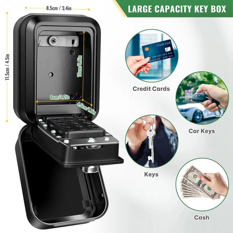 Waterproof Key Lock Box With Code Wall Mount Safe For House Keys Realtors And Garage Spare Keys 12 Digit Keypad Lock Box open view