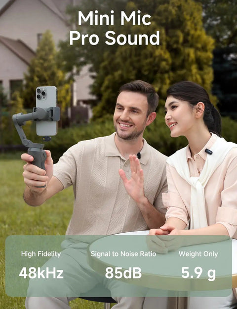 Couple using Pocket Size Wireless Lavalier Microphone With AI Voice Filter MFi Certified And Noise Cancellation For Iphone And Android