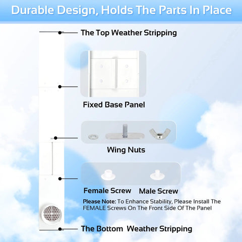 Durable design of Portable Window AC Seal Kit with 5.9 Inch Hose Adapter showing weather stripping and components