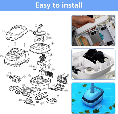 Huiteil AXV055P 4-Pack turbine bearing replacement parts for pool vacuum, exploded diagram and install steps.