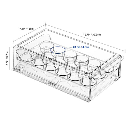 Clear BPA Free Refrigerator Organizer Bins With 18 Egg Tray Stackable Holder For Fridge Storage See Through Egg Bin Space Saver Durable Egg Storage Organizer For Freshness And Easy Access 12.7x7.1x3.8 inches.