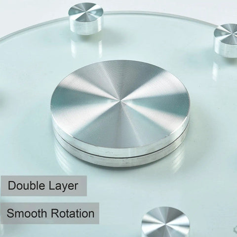 Close-up of Rotating Food Turntable For Dining Table With 360 Degree Spin, showcasing its double-layer and smooth rotation design.