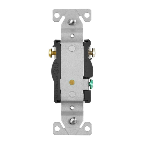 Back view of the 20 Amp Tamper Resistant NEMA 6-20 Wall Receptacle Beefy Commercial Grade Single Outlet 250 VAC UL Listed 2 Pack With White Wall Plate And Mounting Hardware Kit showing metal terminal connections.