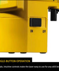 Close-up of the Top Shelf Green Beam Cross Line Laser Bundle showing simple single-button operation for easy use.