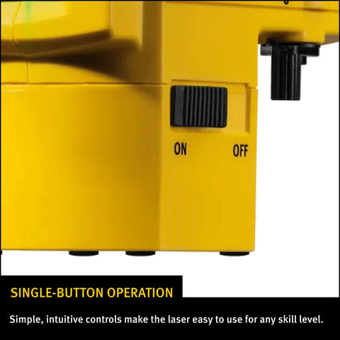 Close-up of the Top Shelf Green Beam Cross Line Laser Bundle showing simple single-button operation for easy use.