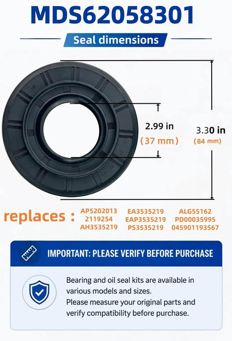 Seal dimensions of Heavy Duty Front Load Washer Tub Bearings And Seal Kit That Slays Leaks And Keeps Your Drum Spinning True Fit For Most LG Kenmore Tromm Models Stop The Flood And Save Cash Today.