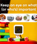 Cam V3 Indoor Outdoor Security Camera With Color Night Vision, 1080p HD, Two Way Audio, on colorful blocks
