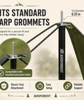 Beefy Heavy Duty Tent Poles for Tarp Adjustable 75 Inch Camping Poles 0.65 Inch Diameter with grommet fitting setup view.