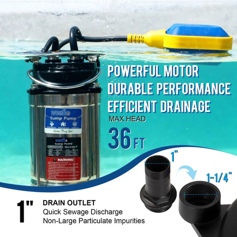 Beastly 1.6HP Submersible Sump Pump With Automatic Float Switch, High Flow 5500 GPH, 36Ft Lift, Stainless Steel Construction