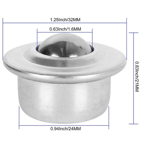 Sixteen Pack Five Eighth Inch Roller Ball Transfer Bearings 1.25 inch diameter with size specifications visible