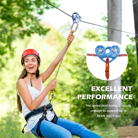 Heavy Duty Zipline Pulley Kit With 30kN Capacity And 6700 Lbs Tandem Dual Trolley for outdoor zipline use