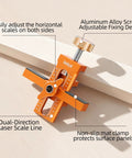 Pro Grade Aluminum Cabinet Door Alignment Jig For Frameless And Face Frame Install, orange adjustable tool on wooden surface.