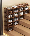 Slim 5 Tier Bamboo Shoe Rack For Small Spaces Tall Narrow Organizer For Entryway Closet Corner And Doorway No Fuss Space Saving Shoe Storage With Stackable DIY Design Durable Eco Friendly Bamboo with shoes in a corner space