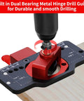 Concealed Hinge Jig Kit For Doors And Cabinets 35mm aluminum alloy drill guide used on wood surface for precise hinge placement.